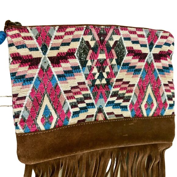 American Eagle Outfitters Brown Leather Suede Wristlet Boho Fall Western Purse - Picture 3 of 10